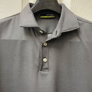 Murano‎ Slim Fit Performance Polo Men's L Gray Geometric Birdseye Polo 3-Button